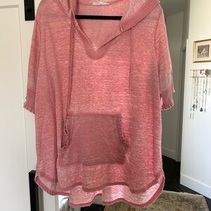 Pink Hooded Short Sleeve Pullover